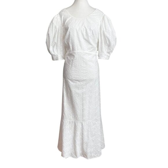 NWT TED BAKER JENAAY WHITE EYELET SHORT PUFF SLEEVE MAXI PEASANT DRESS - 5 (XL) - Picture 2 of 16